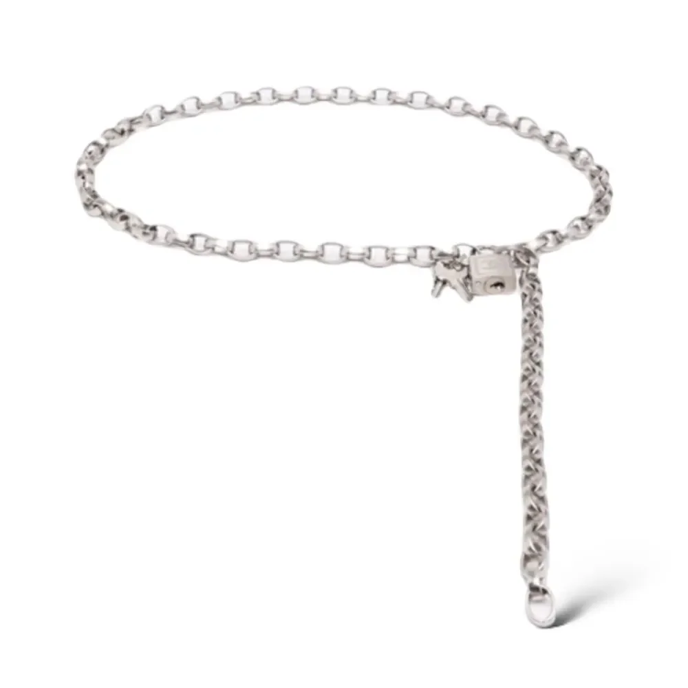 CHANEL 2003 CC Logo Padlock Chainlink Belt/Necklace in Silver